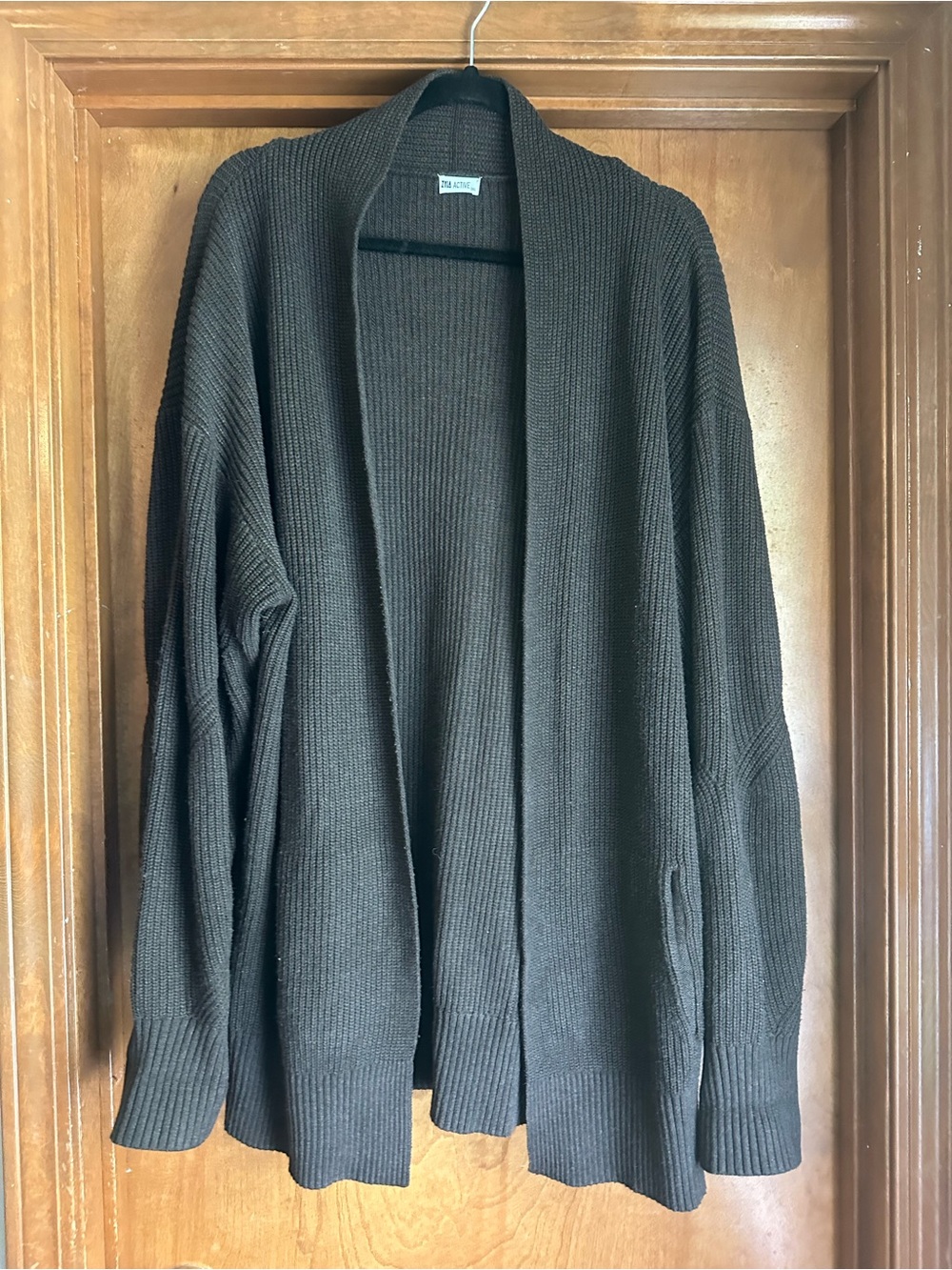 ZYIA Women's Open-Front Ribbed Cardigan - Dark Brown
